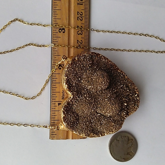 VTG EST. 18K /STERLING SILVER Vermeil NATURAL Druzy Heart Pendant Necklace 440ct - Picture 12 of 16